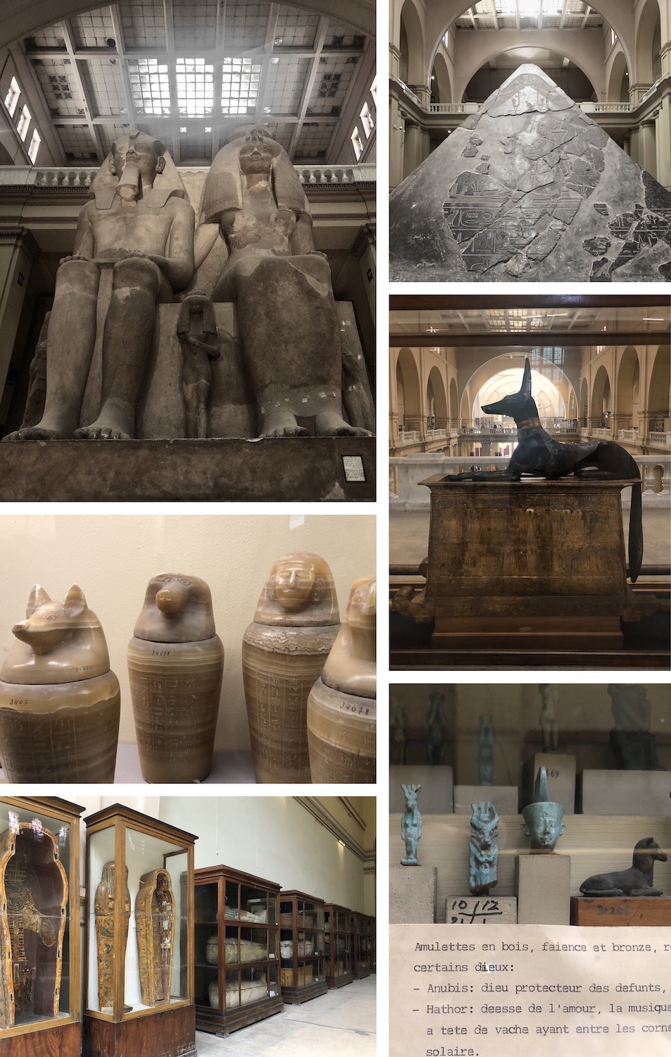 museum interior, statues, canopic jars and artefacts