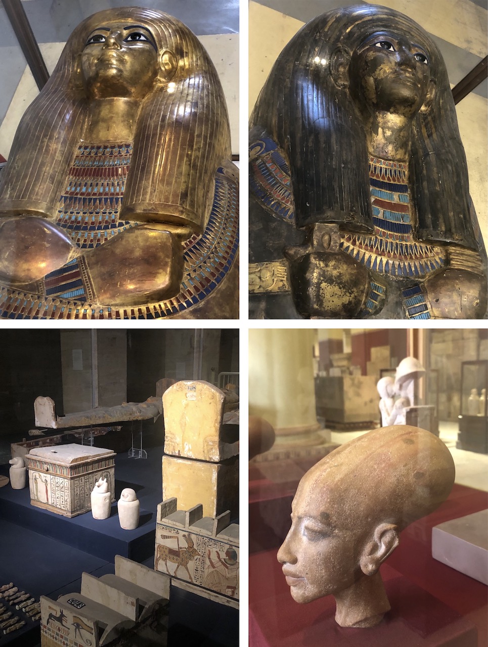 gold coffins, canopic jars and head statue