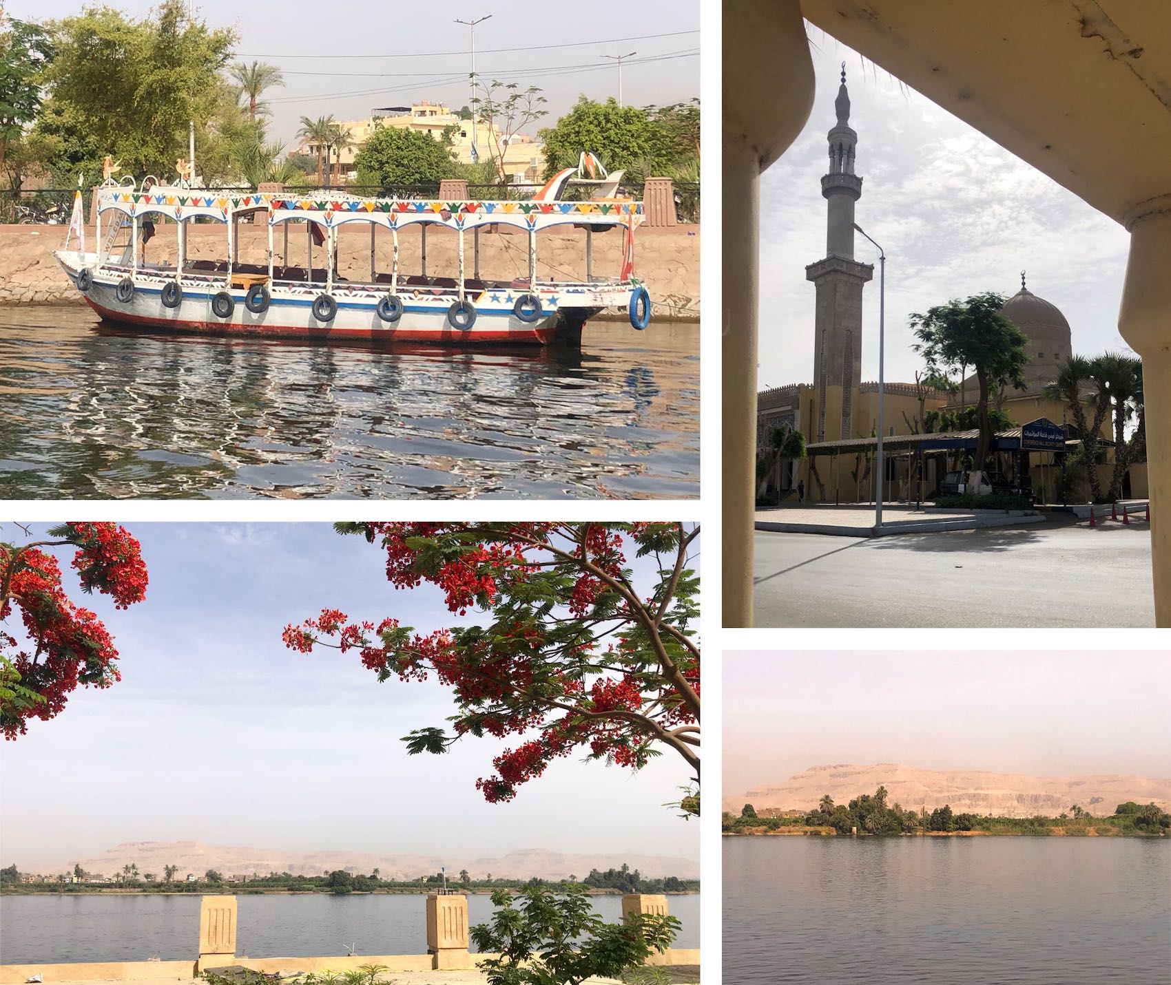 river boat, a mosque and river landscape