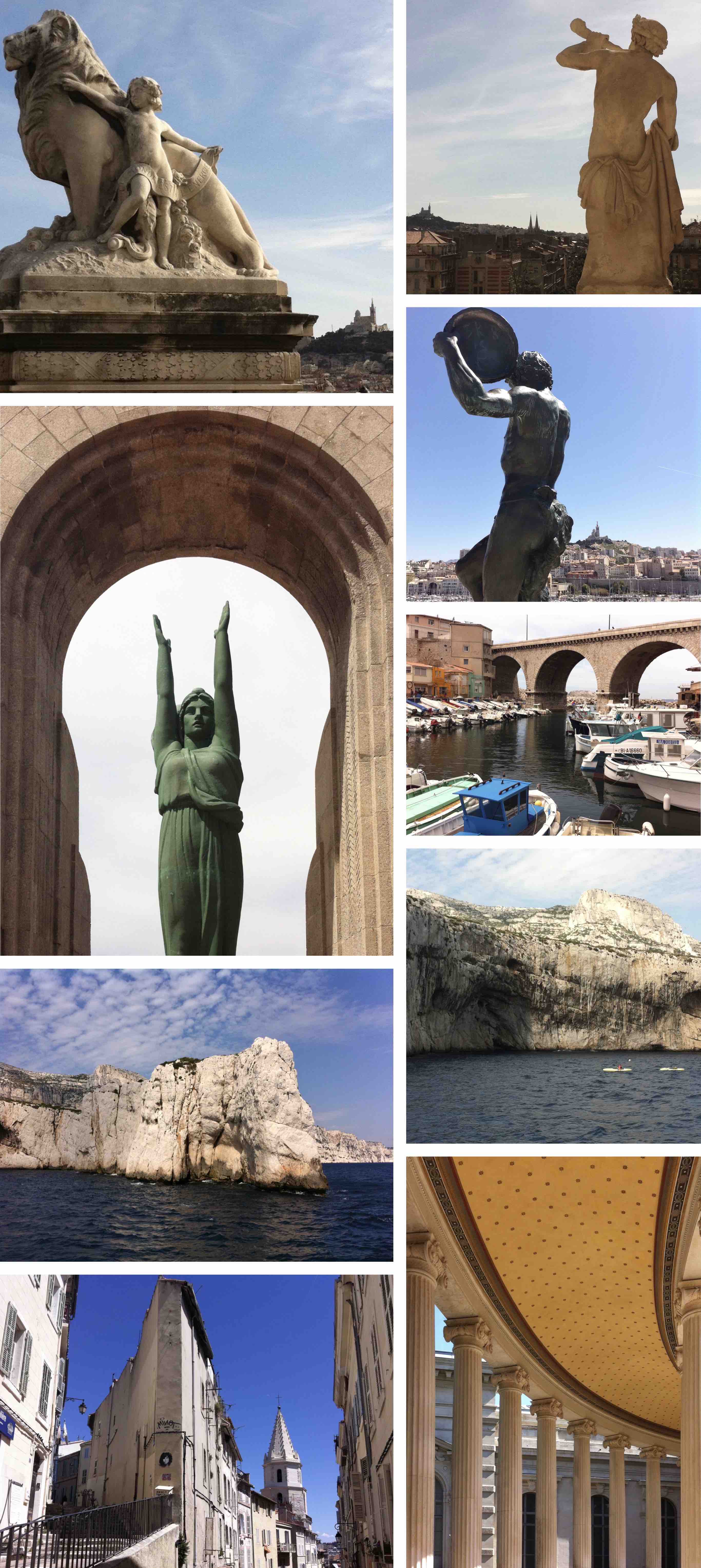 city view, statues, cliffs