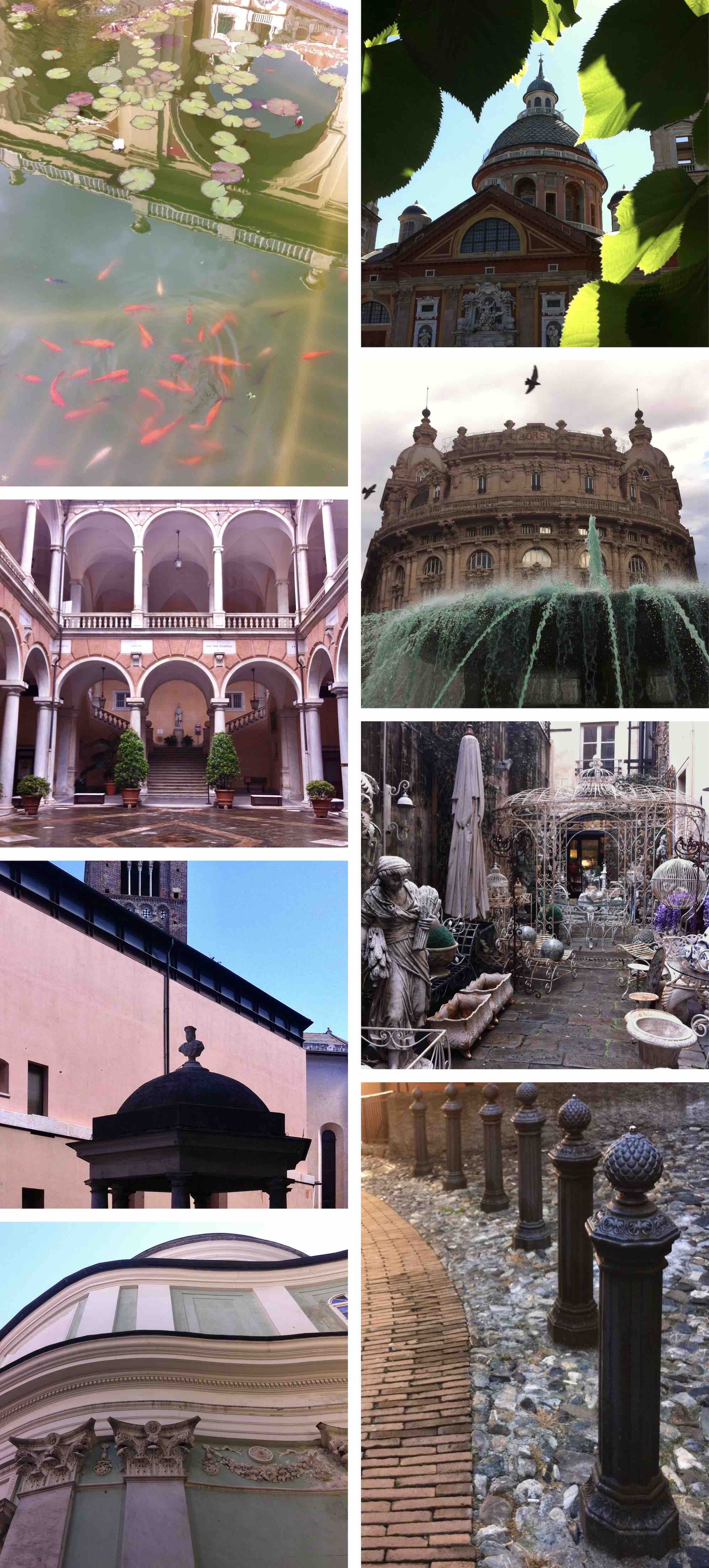 pond, fountain and building details